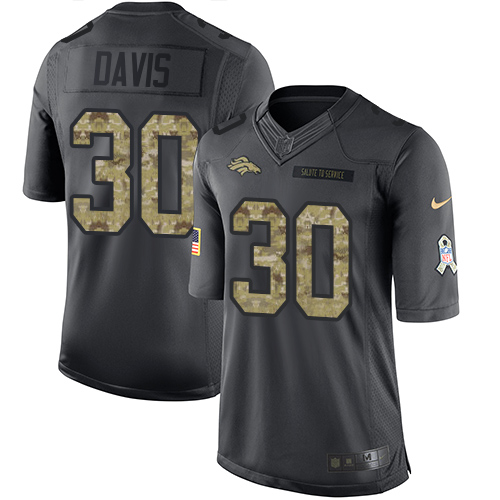 Men's Limited Terrell Davis Nike Jersey Black - #30 2016 Salute to Service NFL Denver Broncos